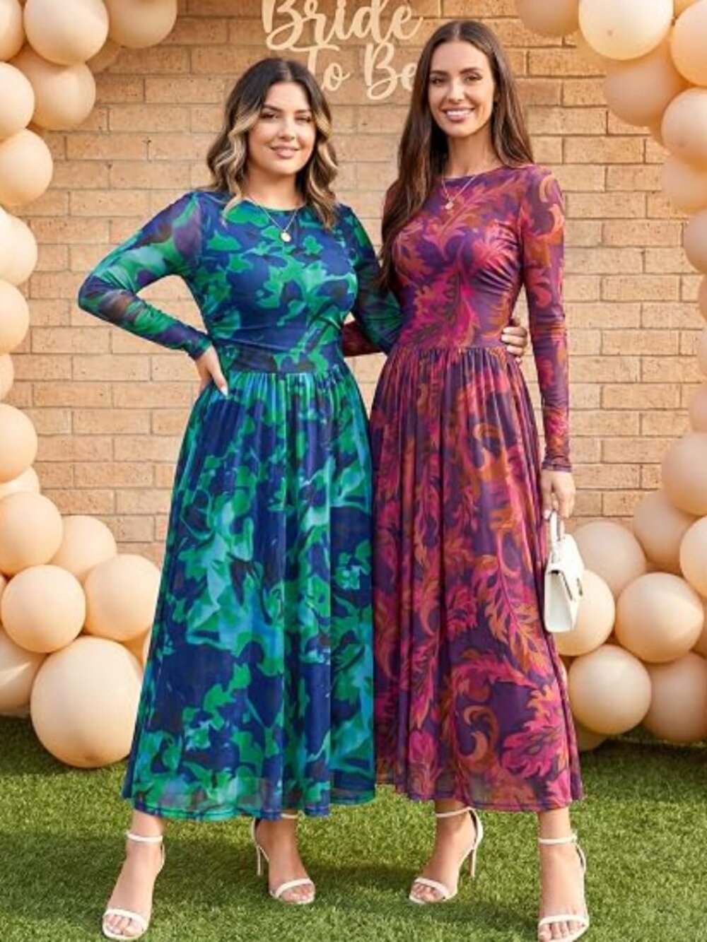 Women's Fall Wedding Guest Cocktail Long Sleeve Floral Maxi Dress - Picture 2 of 5